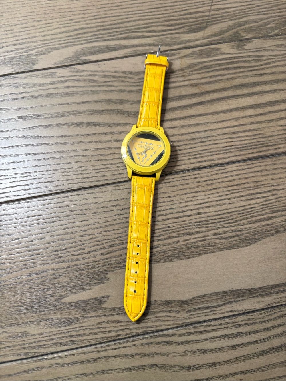 Guess Bright Yellow Croc-Texture Strap Watch